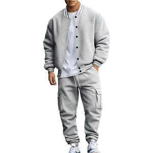 Men's Stand Collar Baseball Jacket Trousers Sports Casual Set
