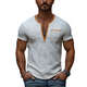 Camiseta de manga corta de ante texturizado con escote en V profundo, informal y ajustada para hombre
