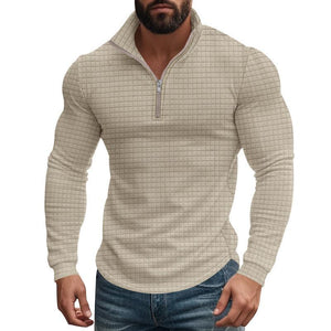 Camiseta de manga larga con cuello alto cuadrado pequeño y media cremallera para hombre