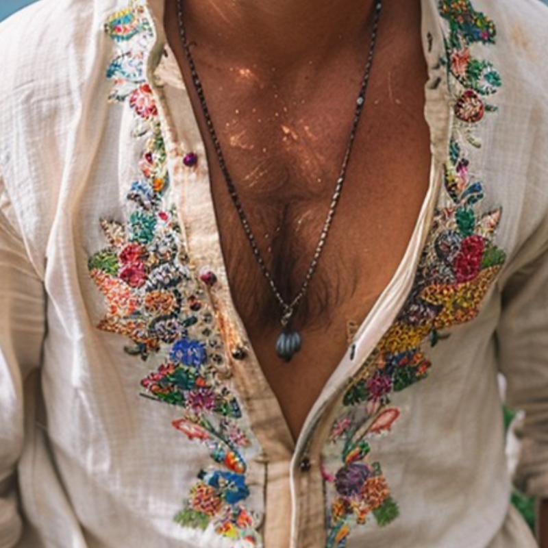 Men's Casual Vintage Embroidered Long Sleeve Shirt