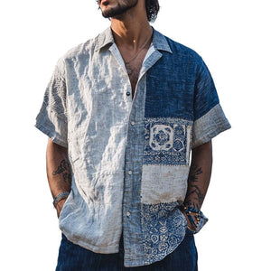 Camisa informal de manga corta con estampado bohemio para hombre