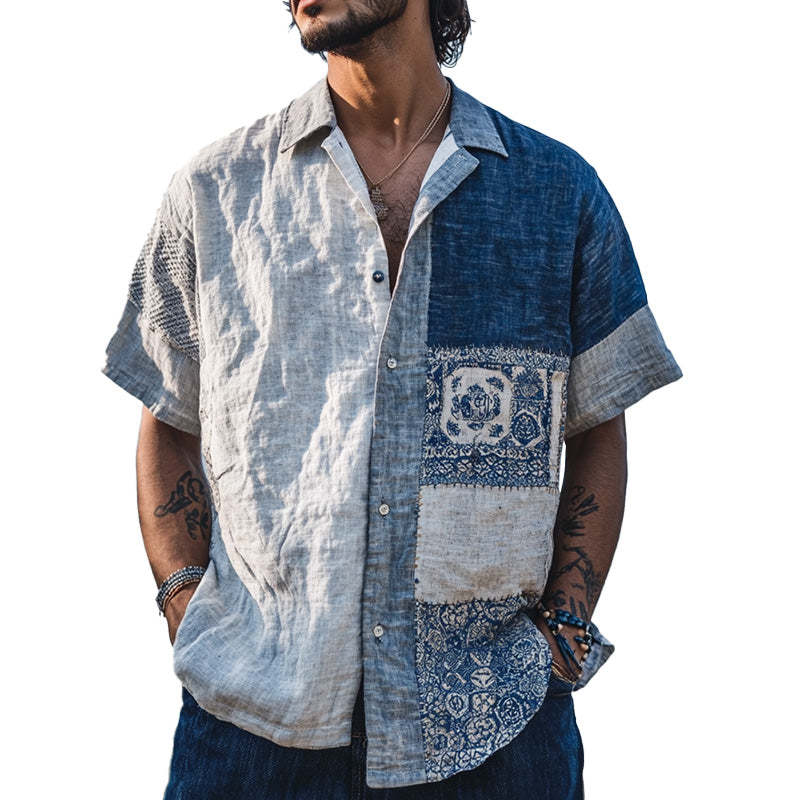 Lässiges Kurzarmhemd im Bohemian-Stil für Herren