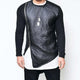 Camiseta de manga larga con cuello redondo y cremallera con costuras de cuero para hombre (camiseta interior no incluida)