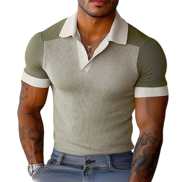 Men's Summer Comfortable Elastic Colorblock Polo Shirt MTA0382D1U