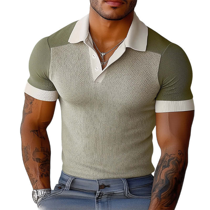 Men's Summer Comfortable Elastic Colorblock Polo Shirt MTA0382D1U