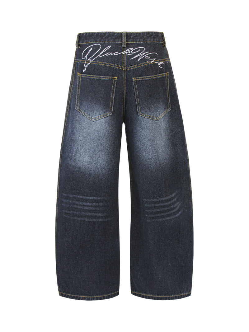 Washed Ripped Embroidered Scimitar Jeans