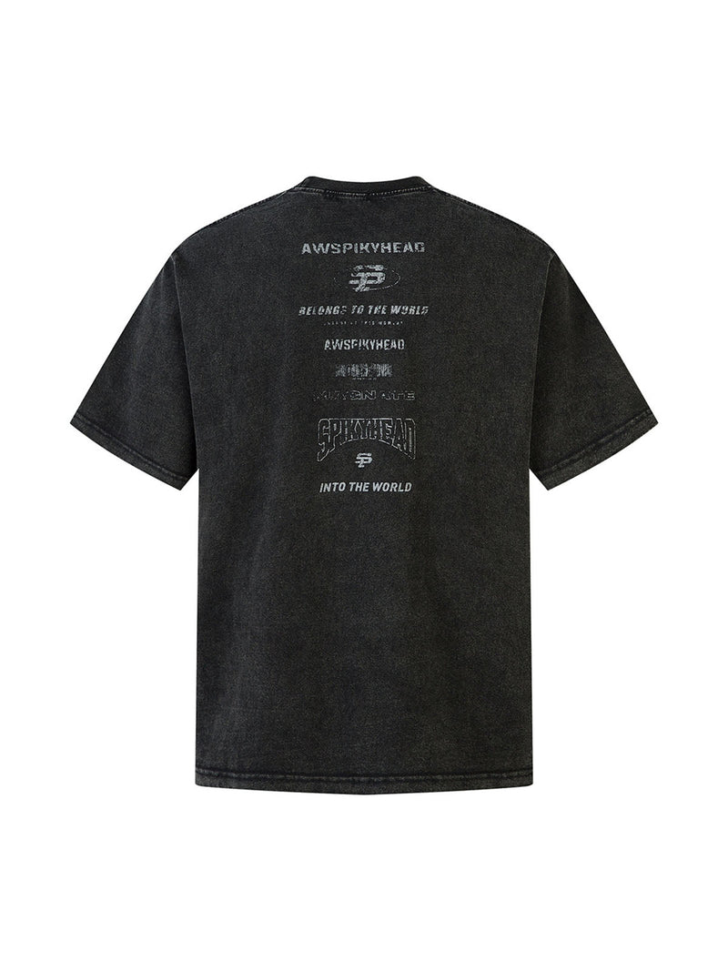 Heavy Washed Distressed Letter Printed T-shirt