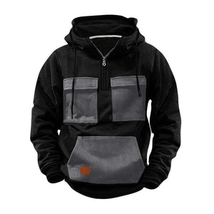 Herren-Hoodie mit Colorblock-Tasche und halbem Reißverschluss