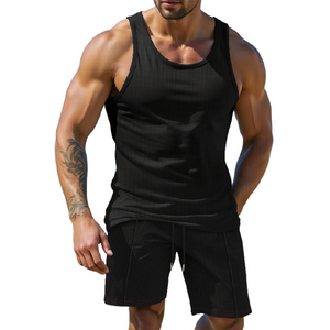 Lässiges, einfarbiges Tanktop-Shorts-Zweiteiler-Set für Herren 