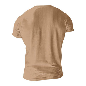 Camiseta Henley informal de manga corta de punto elástico para hombre