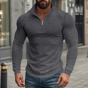 Camiseta de manga larga con cuello alto cuadrado pequeño y media cremallera para hombre