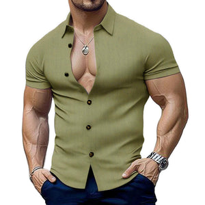 Men's Summer Business Textured Short Sleeve Slim Shirt