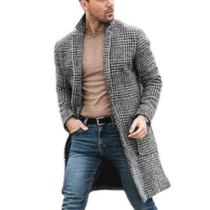 Men's Mid-length Plaid Woolen Coat