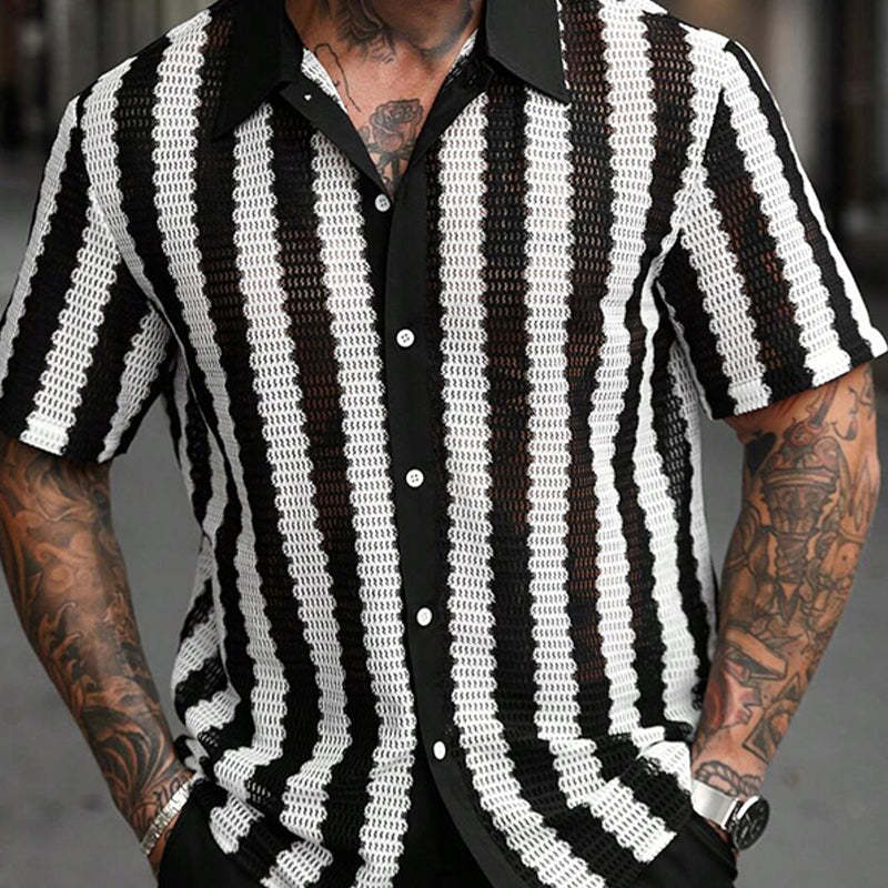 Camisa de punto de manga corta a rayas para hombre