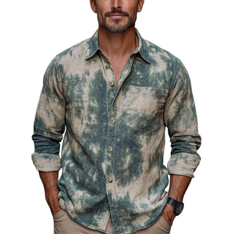 Men's Fashion Retro Mottled Print Casual Shirt