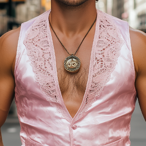 Chaleco ajustado de satén jacquard con empalme de encaje retro de moda de primavera para hombre