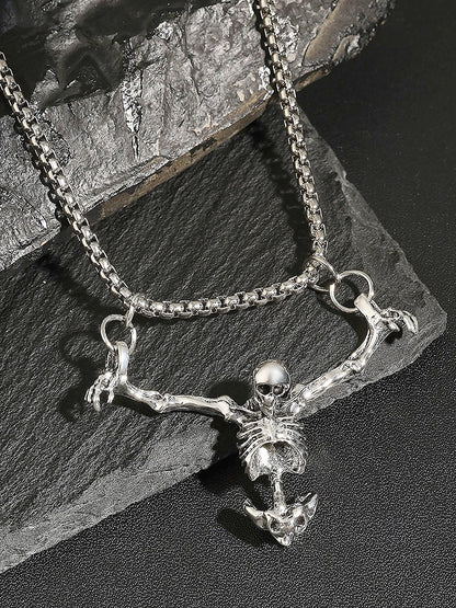 Gothic Skeleton Pendant Necklace – Punk Style Alloy Chain for Men and Women, Perfect for Halloween, Cosplay and Alternative Fashion