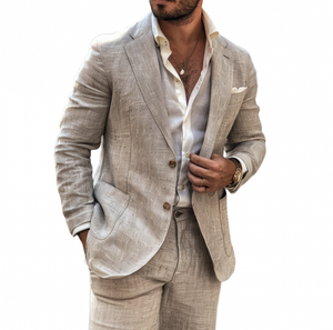 Lässiger Herren-Blazer aus Leinenmischung mit fallendem Revers, einreihig, schmale Passform