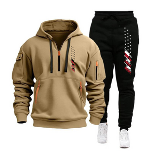 USA FLAG SPORT HOODIE SET HERREN MEHRERE TASCHEN REISSVERSCHLUSS KAPUZENSWEATSHIRT SPORTANZUG SET