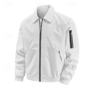 Chaqueta ligera para hombre, chaqueta bomber, chaqueta informal, para uso diario, para vacaciones, resistente al uso, con bolsillo, para primavera y otoño, lisa, moderna, clásica, con solapa, regular, negra, blanca, azul rey, morada y café.