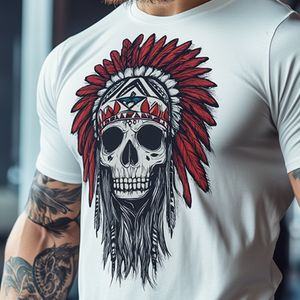 Men's Vintage Cotton Indian Skull Printed Casual Sports Round Neck Short Sleeve T-Shirt