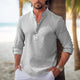 Men's Waffle Stand Collar Rolled Sleeve Long Sleeve Shirt