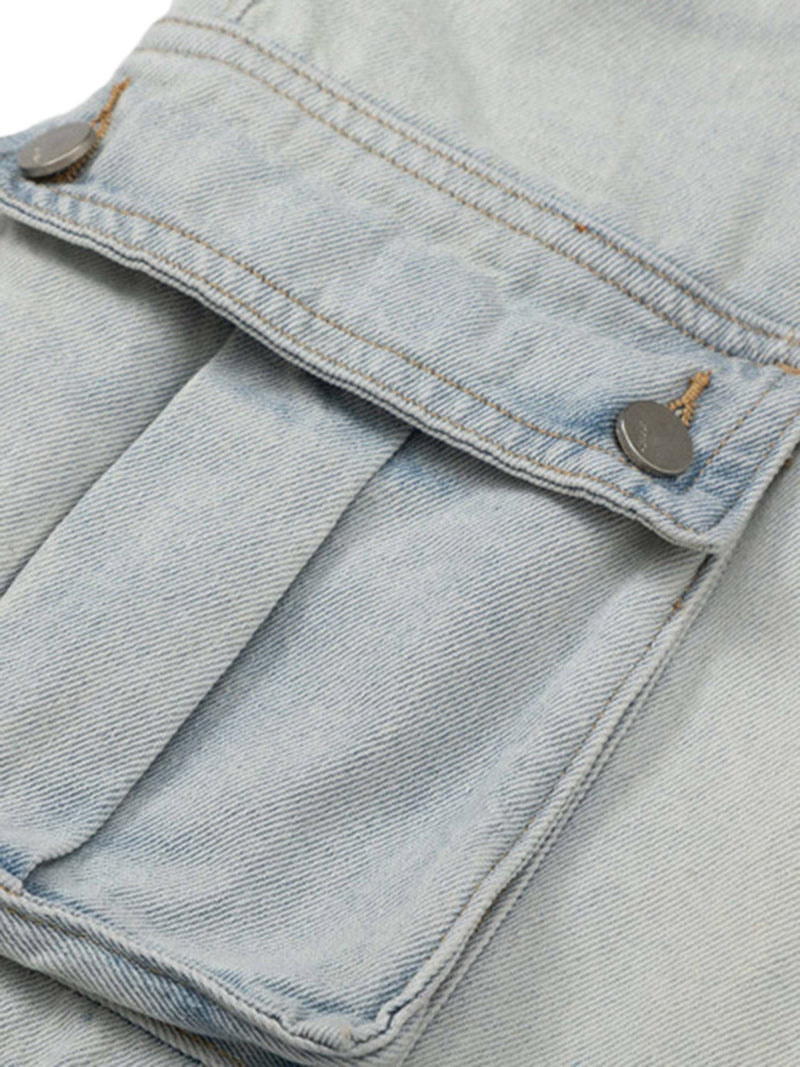 Vintage Washed Multi-pocket Work Jeans