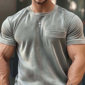 Men's Solid Color Basic Velvet Casual Short Sleeve T-Shirt