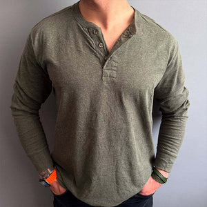 Men's Retro Casual Washed Henley Collar Long Sleeve T-Shirt