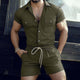 Men's Army Green Cotton Short Sleeve Shorts Jumpsuit Overall
