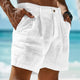 Pantalones cortos de playa de verano de lino de color liso para hombre