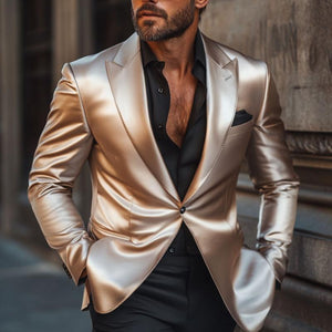 Men's Retro Elegant Satin Peak Lapel Single Breasted Slim Fit Blazer
