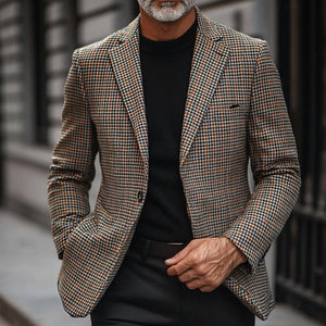 Einreihiger Blazer mit Vintage Check-Revers für Herren
