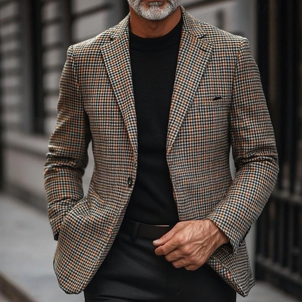 Blazer de botonadura sencilla con solapa a cuadros vintage para hombre