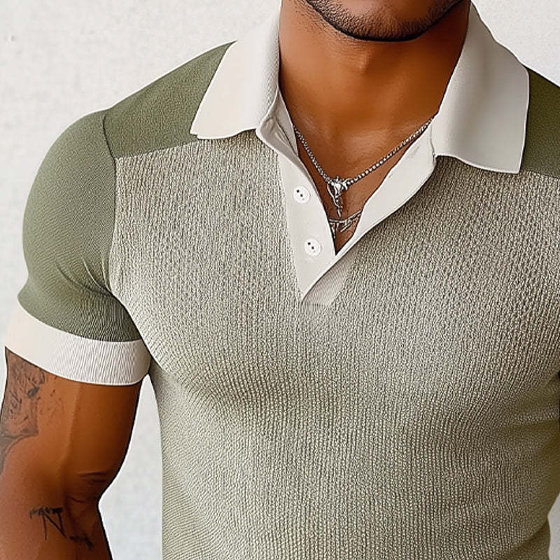 Men's Summer Comfortable Elastic Colorblock Polo Shirt MTA0382D1U
