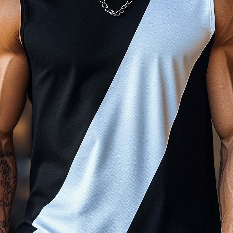 Camiseta deportiva sin mangas con contraste de color sencillo para hombre