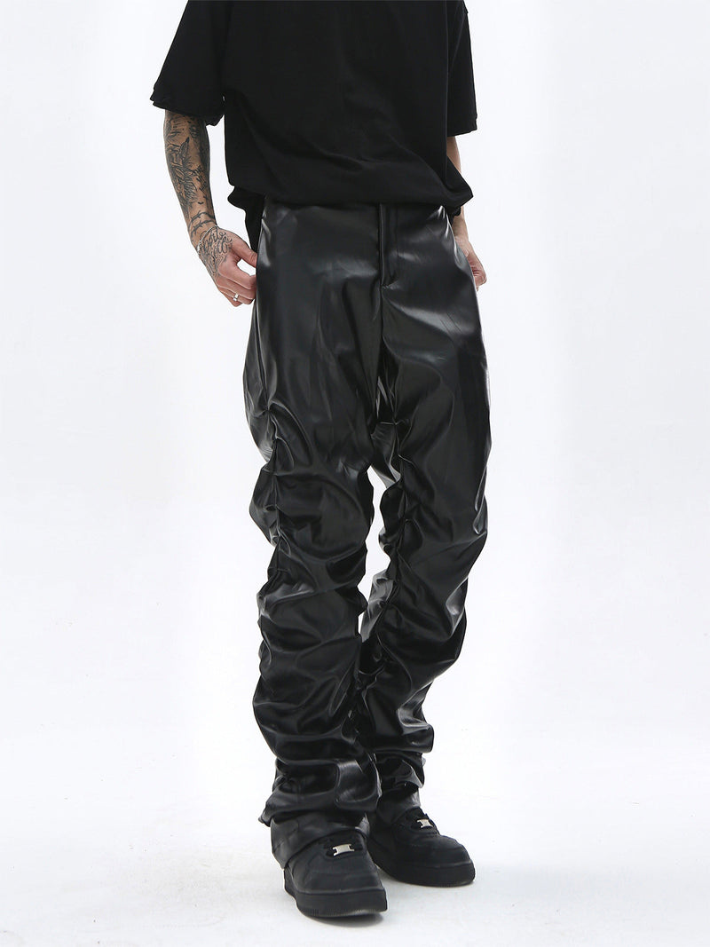 Punk Style Pleated Leather Pants