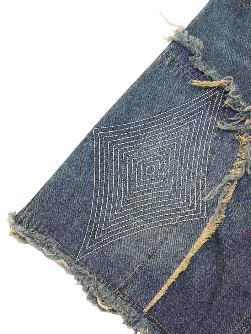 Retro Stitching Diamonds Embroidery Shorts