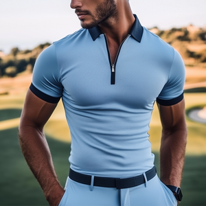 Polo de golf de manga corta de algodón mercerizado con rayas y corte entallado para hombre