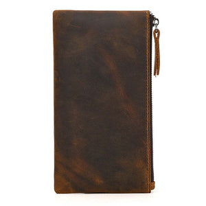 Herren Vintage Crazy Horse Leder Große Kapazität Reißverschluss Lange Brieftasche 
