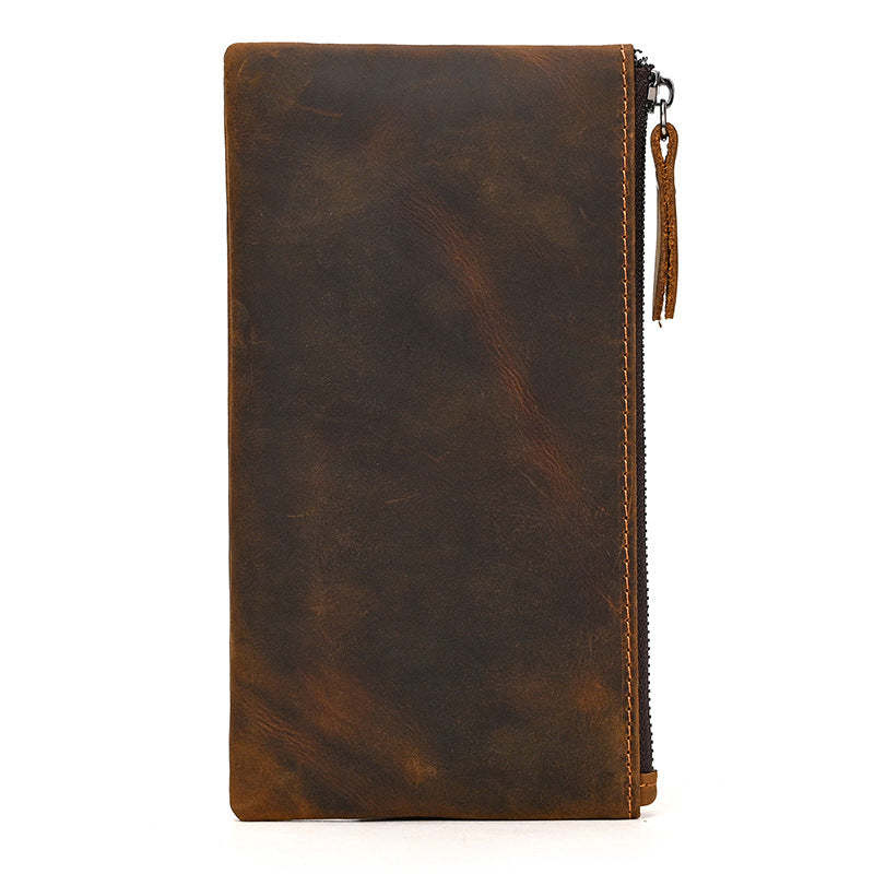 Cartera larga vintage de piel de Caballo Loco con cremallera de gran capacidad para hombre 