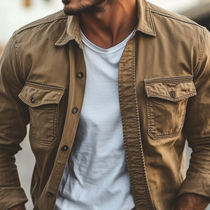 Men's Classic Casual Vintage Washed Workwear Long Sleeve Shirt