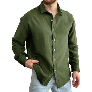 Men's Solid Long Sleeve Lapel Shirt