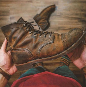 Botas Martin vintage de Mne con cordones, color marrón, informales, de color liso, de invierno, con punta redonda y gruesas para hombre