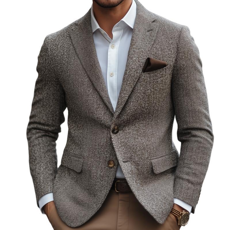Blazer ajustado vintage de dos botones con solapa con muesca y diseño de espiga para hombre