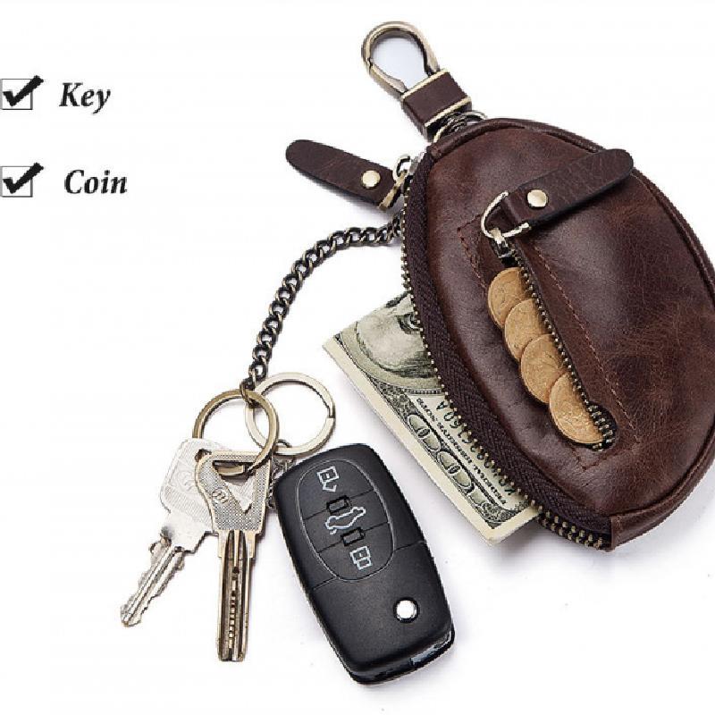 Men's Classic Cowhide Car Key Zipper Wallet