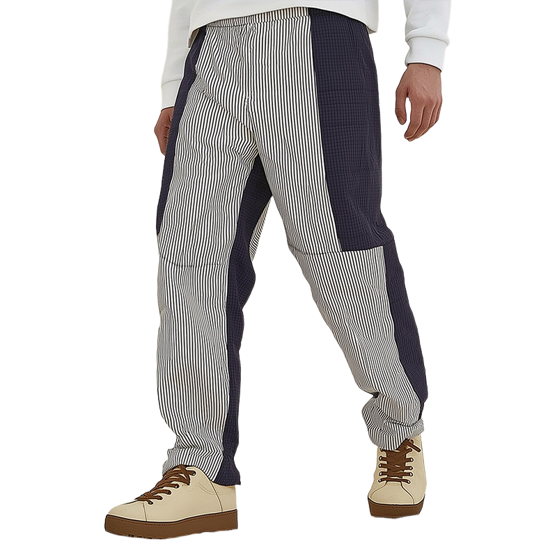 Herren Retro Casual Stitching Karierte Gestreifte Hose