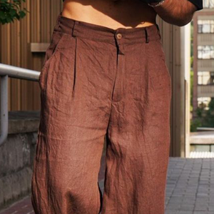 Pantalones casuales holgados de algodón y lino de moda de primavera para hombre