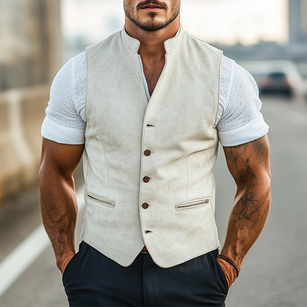 Herren Frühlingsmode Retro Western Stil Stehkragen Schlanke Wildlederweste
