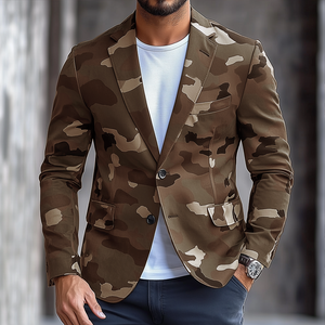 Blazer informal de un solo pecho con solapa con muesca y diseño retro de camuflaje para hombre
